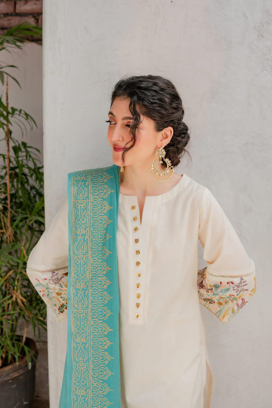 3PC Asling lawn Embroidered ( OFF WHITE LM-882 )