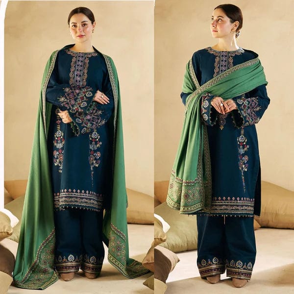 3PCS Zara Shah Jahan Blue Embroidered Lawn Collection ZSJ-845