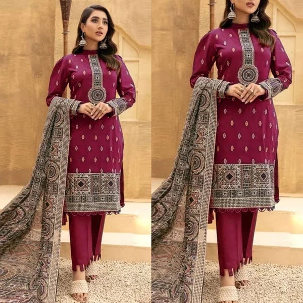 3PCS Kayseria  Mehroon Embroidered Lawn Collection KR-189