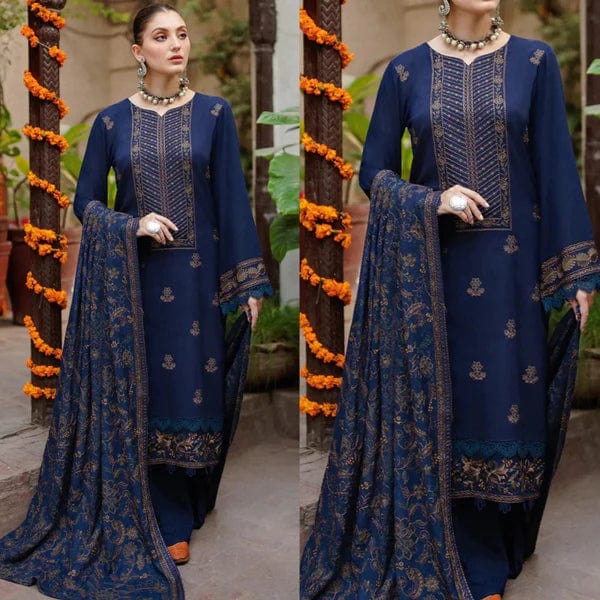 3PCS Blue Dhanak Embroidered LC Winter Collection BULM-1263