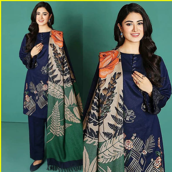 3Pcs Nishat Blue Lawn Embroidered With Chiffon Duppata 539 Lawn