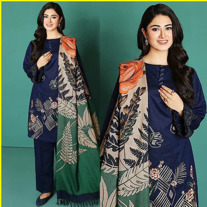 3Pcs Nishat Blue Lawn Embroidered With Chiffon Duppata 539 Lawn