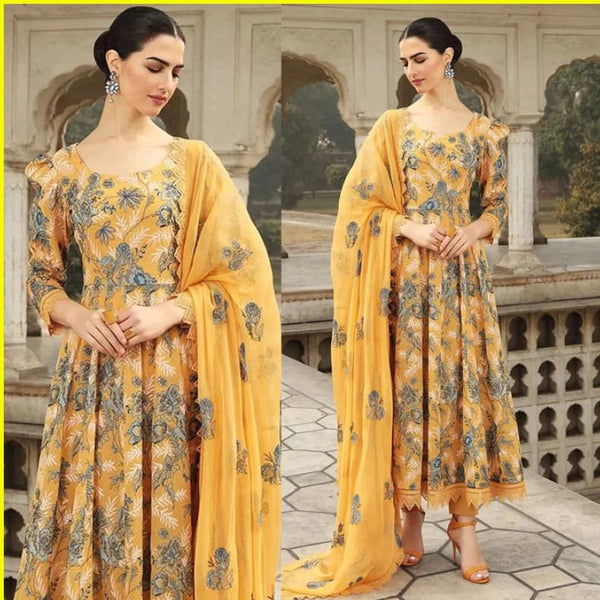 3Pcsbareeze Mustard Embroidered Lawn Collection D 355 Lawn