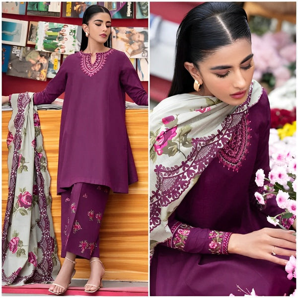 3PCS Sapphire Purple Dhanak Embroidered Winter Collection SPW-752