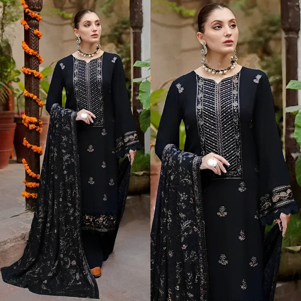 3PCS Bareeze Black Dhanak Embroidered Winter Collection BR-10