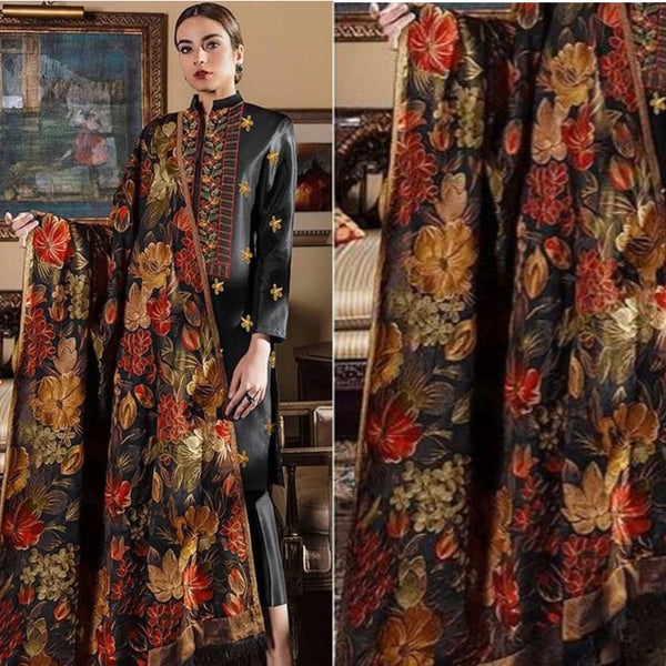 3pcs Bareeze  Black Embroidered Dhanak Winter Collection FCCW-190