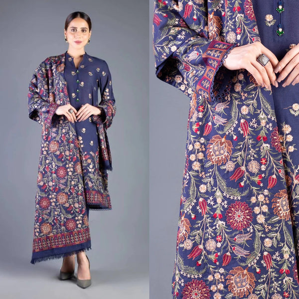 3PCS Bareeze Blue Embroidered Dhanak Winter Collection FCCW-192