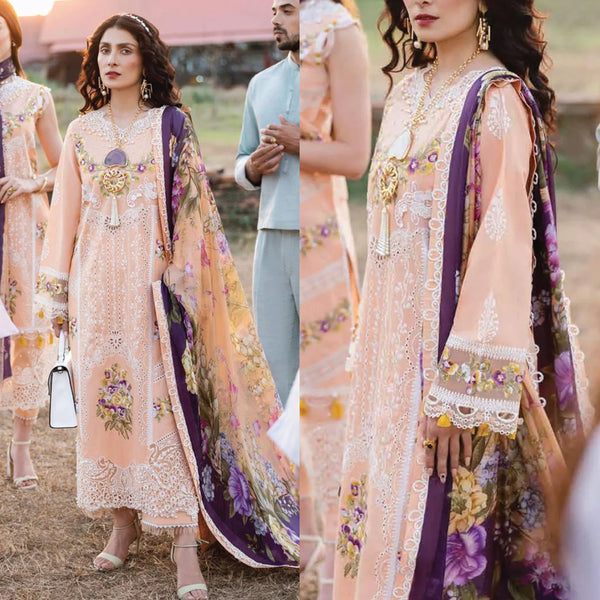 3PCS Mushq Chikenkari Embroidered Winter Collection Dhanak MQ-25