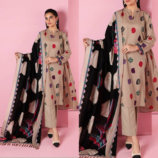 3PCS  Skin Dhanak Embroidered With Woolen Shawl Winter Collection Nishat 18404