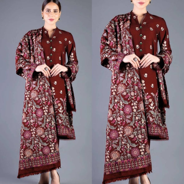 3PCS Bareeze Red Embroidered Dhanak Winter Collection FCCW-192