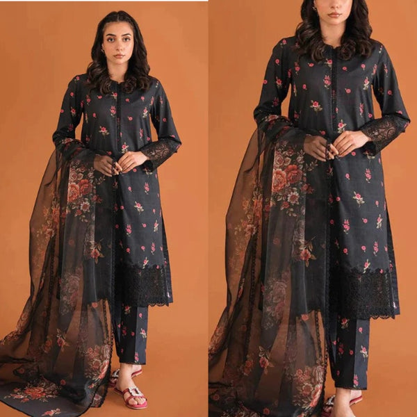3PCS Raven Embroidered Lawn Collection RV-01