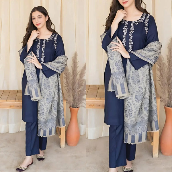 3PCS Blue Embroidered Lawn Collection BYC-841