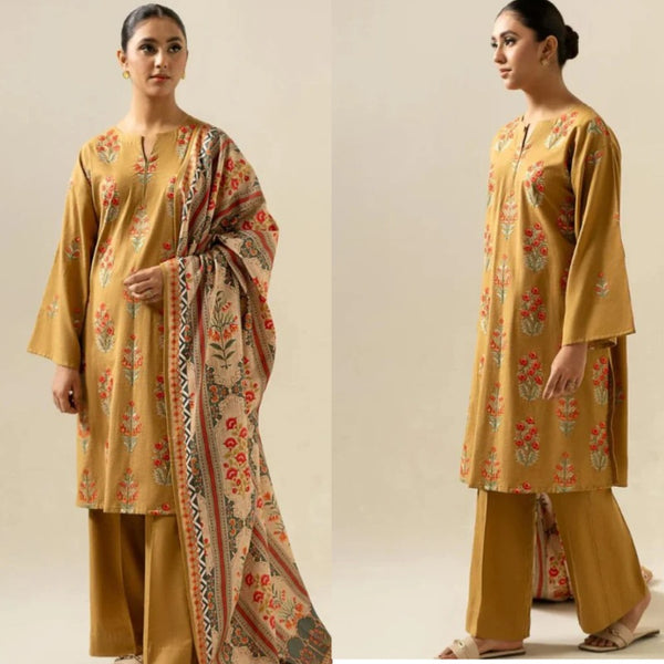 Edenrobe - 3PC Dhanak Embroidered Suit Winter Collection - LM 0141