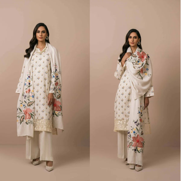 NishatLinen - 3PC Dhanak Embroidered Suit Winter Collection - LM 0128