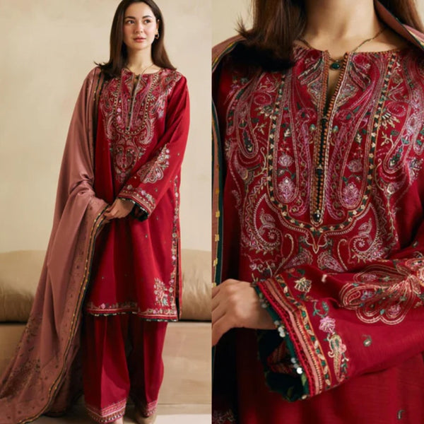 3PCS Coco By Zara Shahjahn Dhanak Embroidered Suit Winter Collection LM-B0179