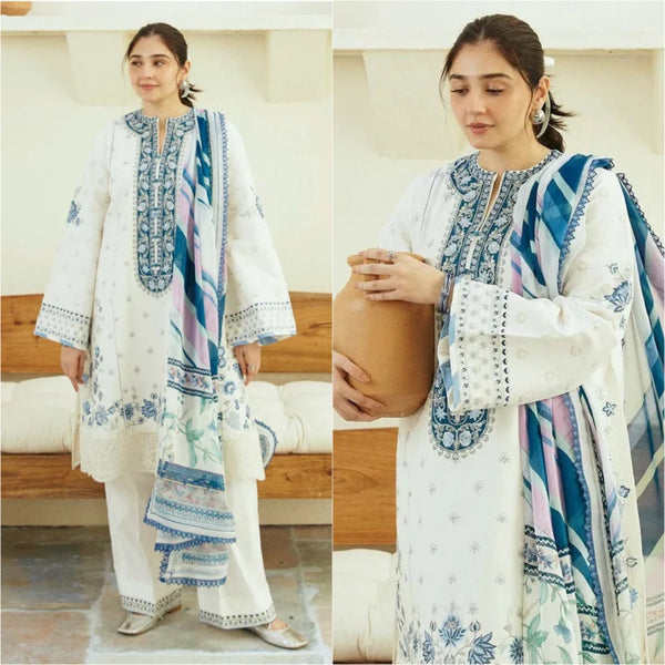 3PCS Zarashahjhan Embroidered off white Dhanak Winter Collection COCO-06