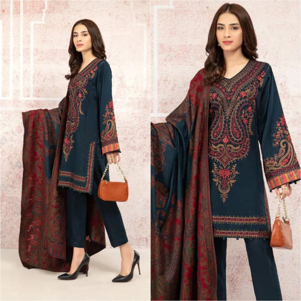 3PCS Qalamkar Embroidered Dhanak LC Winter Collection QL-1022