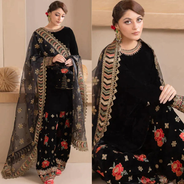 3PCS Embroidered Velvet With Velvet Shawl Winter Collection FCCW ZC-125