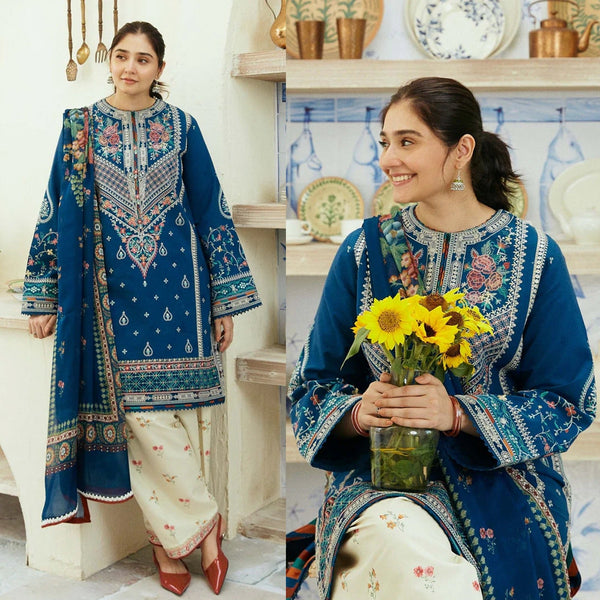 3PCS ZARA SHAHJAHAN  Dhanak Embroidered Shirt With Digital Printed Shawl LC Winter Collection BULM-668