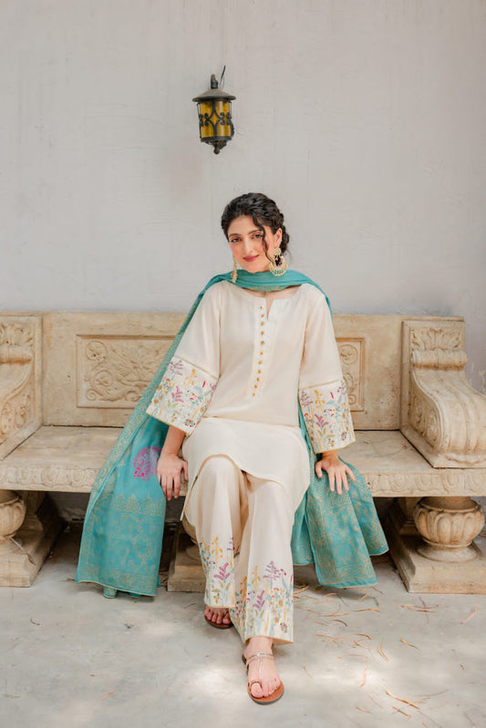 3PC Asling lawn Embroidered ( OFF WHITE LM-882 )