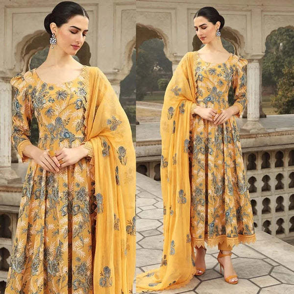 3PCS Bareeze Musturd Embroidered Lawn Collection D-355