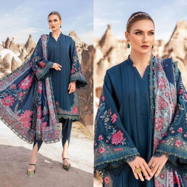 3PCS Maria B Dhanak Embroidered Winter Collection MB-845